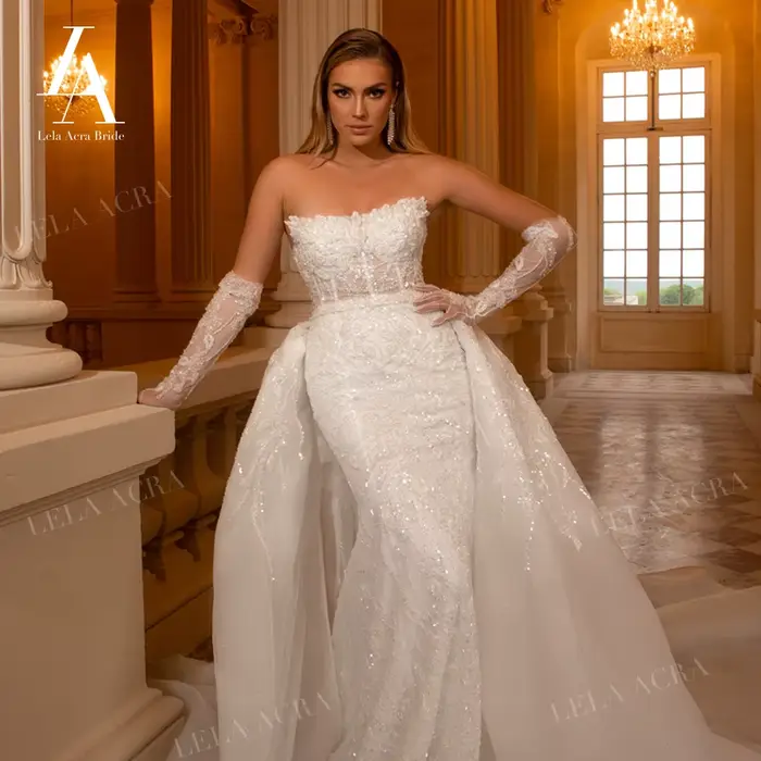 2 en 1 robe de mariée sirène sans manches 2026 magnifique