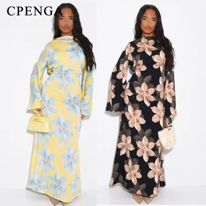 Abaya à manches longues à imprimé floral d'été de Dubaï pour femmes musulmanes