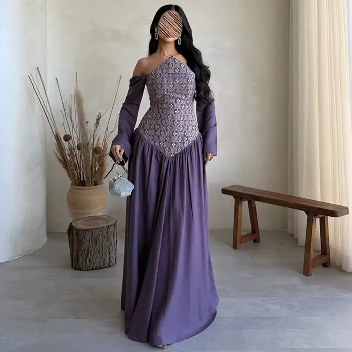 Robe de soirée élégante à épaules dénudées, manches longues délicates, robes de bal personnalisées, 