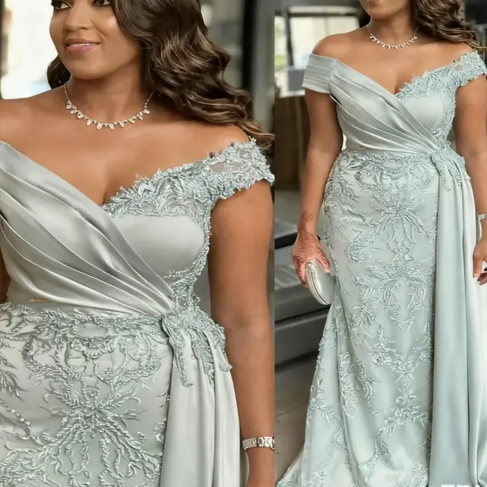 Robe de soirée sirène argentée en dentelle perlée pour mère de la mariée, en satin, coupe cœur, pour anniversaire, mariage, invité de la cérémonie ou mère du marié