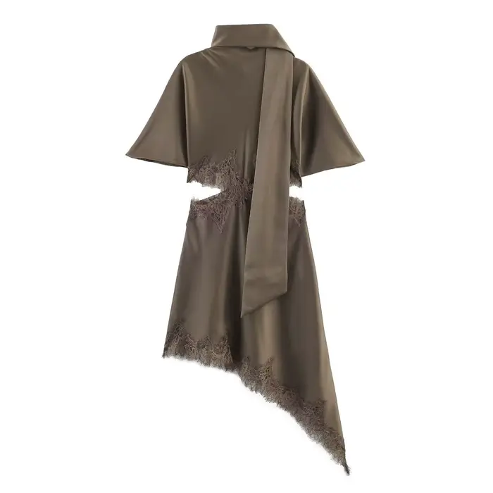 Robe élégante en satin de soie décorée de dentelle, mode féminine, nouvelle arrivée printemps-été, r
