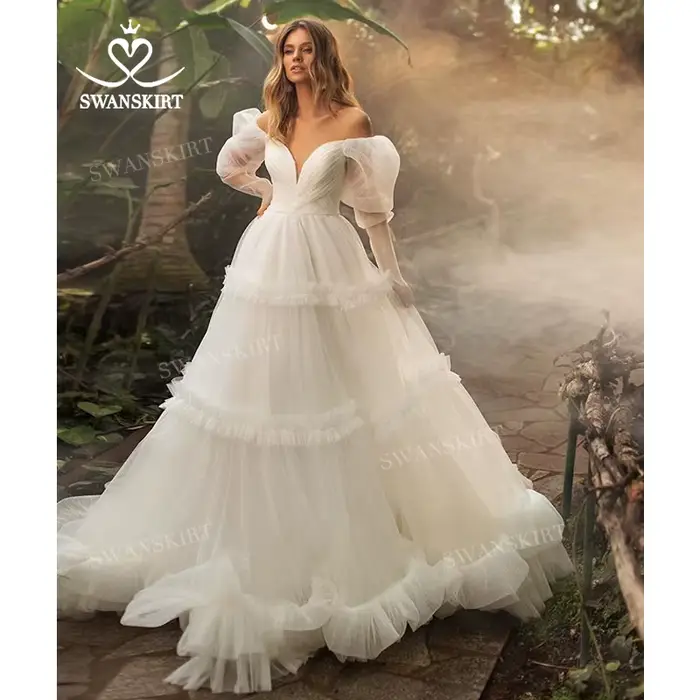 Robe de mariée romantique en forme de cœur avec manches longues et soutien-gorge intégré pour femmes enceintes et occasions spéciales