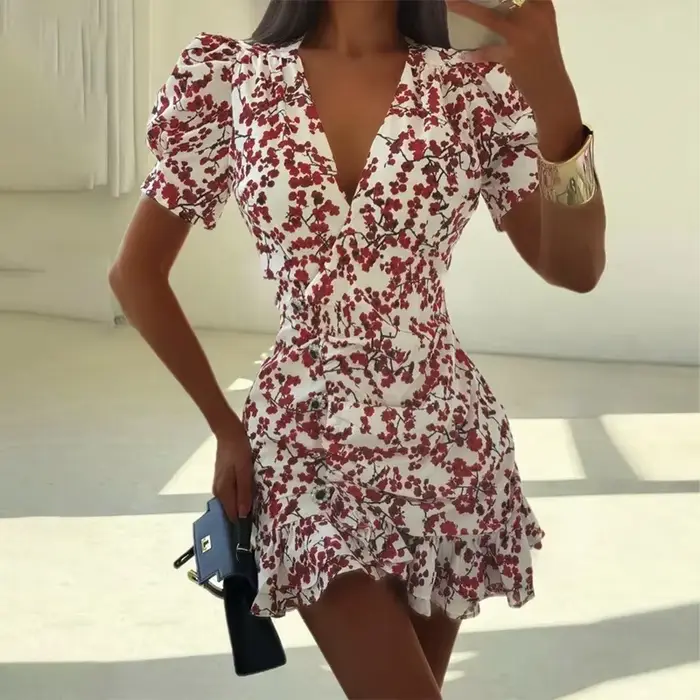 Robe Courte Plissée Imprimée Siren Chic 2026 pour Femme