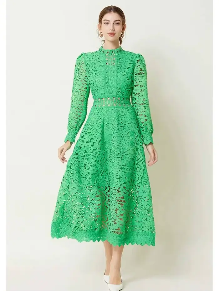 Robe Midi Unie Violette et Verte pour Femme