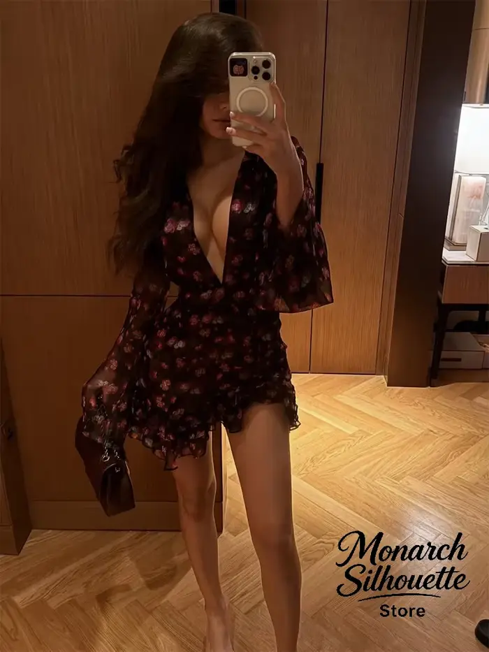 Robe moulante à volants peinte à la main Sexy Flora pour femmes
