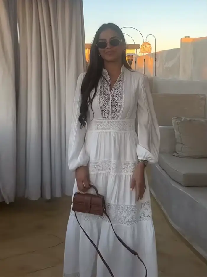Robe longue ajourée en dentelle pour femmes