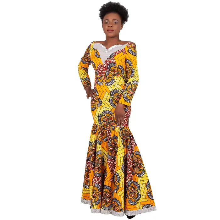 Robe africaine imprimée Ankara pour femmes, robes à manches longues, robe élégante Dashiki, jupe plissée de mariage, robes à la mode, WY1058