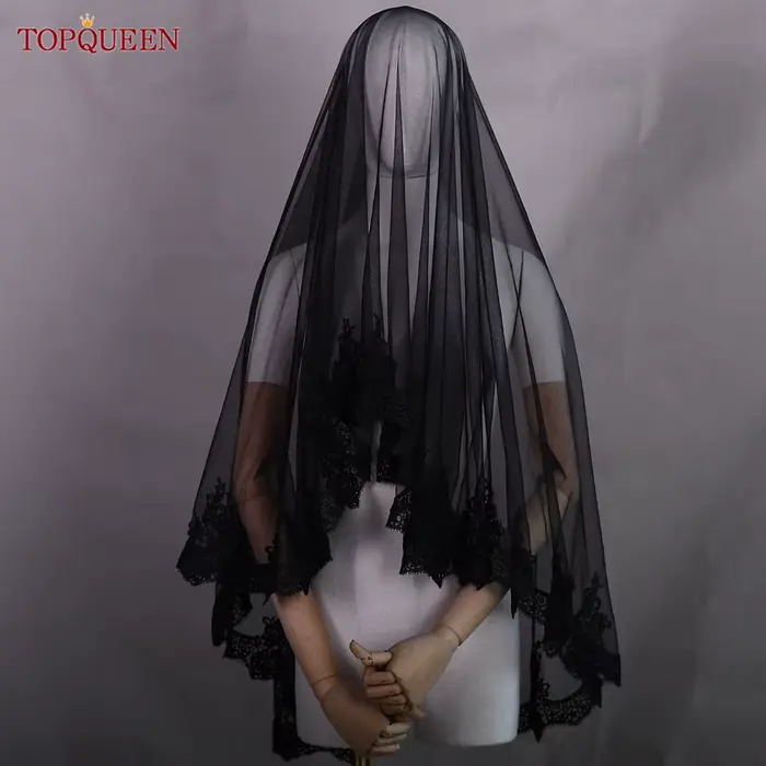 TOPCLS-Voile de bordure en dentelle noire à double couche, accessoire de fard à joues noir, collecti