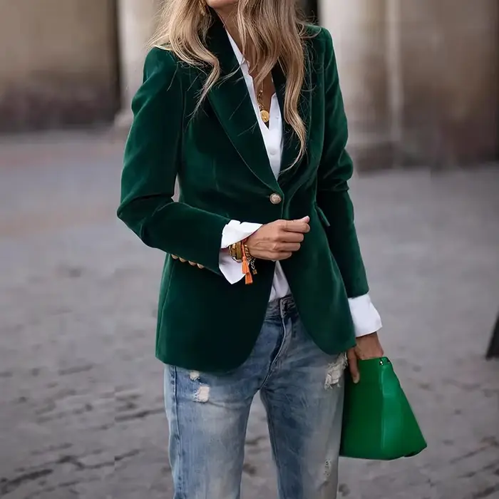 Blazer de soirée formel en velours grande taille pour femme, coupe ajustée, revers pointus, élégant pour mariage ou bureau