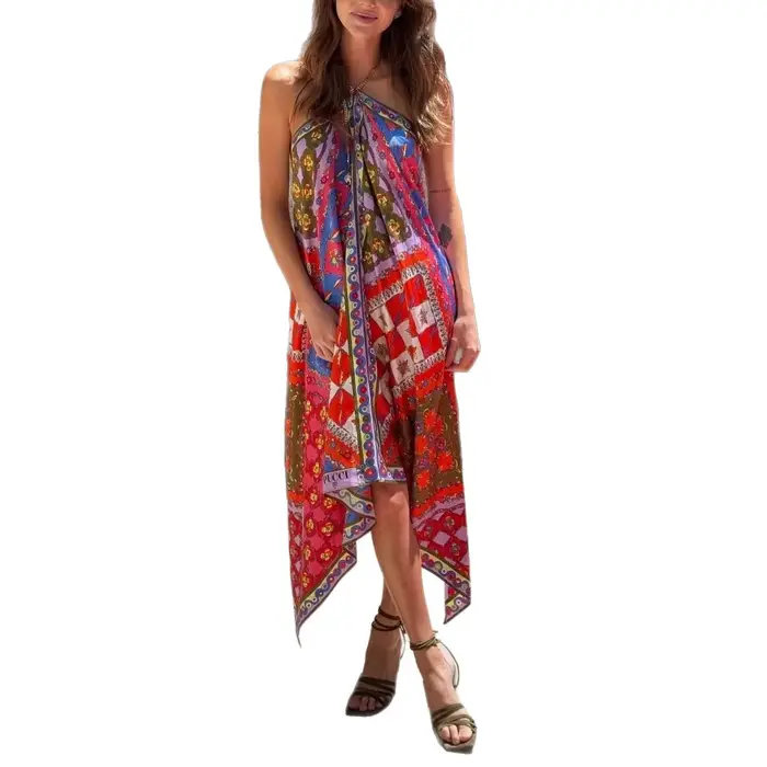 Robe longue en Satin imprimé bohème pour femmes
