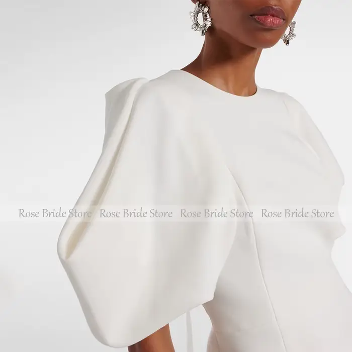 Robe de soirée cocktail pour femme en polyester tricoté coupe droite col rond élégante pour mariage et événement spécial ivoire