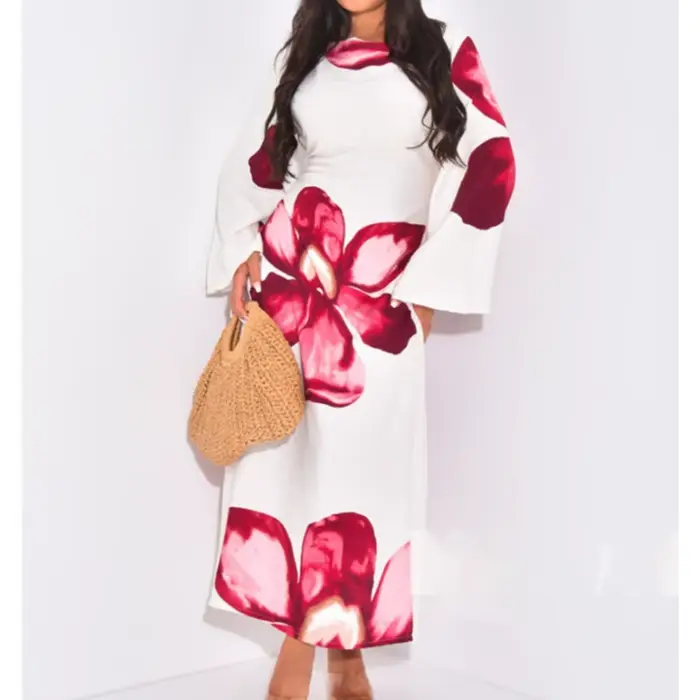Robe maxi imprimée à manches larges fluides pour femmes élégantes occasions spéciales soirée festive