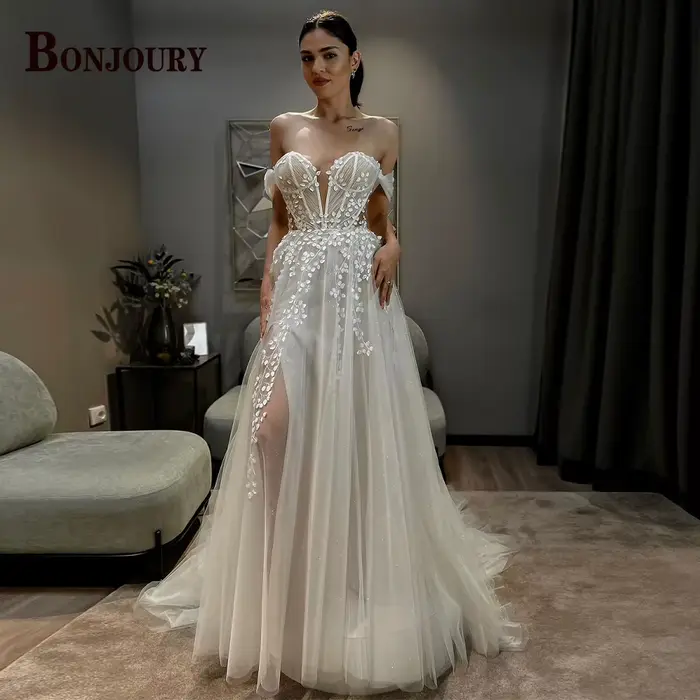 BONChain-Robe de mariée A-Line personnalisée pour femme, URY Modish Slit, Bride Off Initiated, Sweet