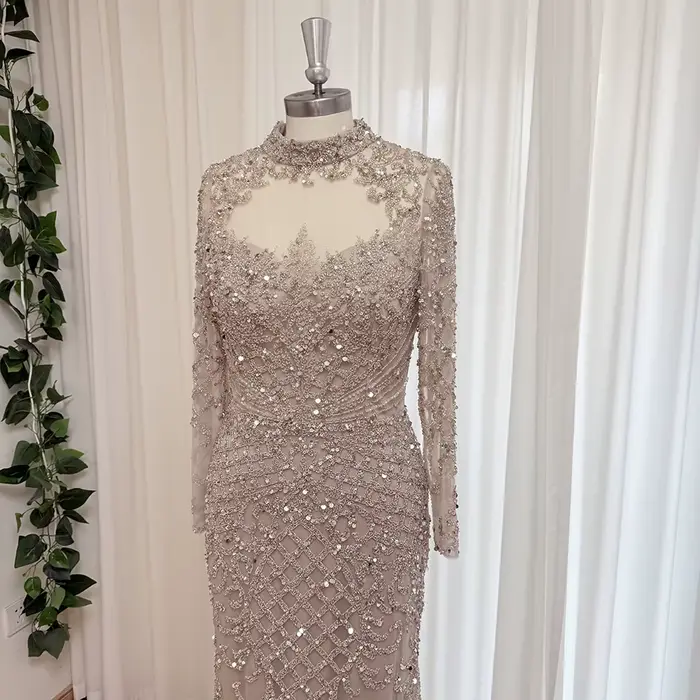 Robe de soirée sirène élégante pour femmes, manches longues, arabie musulmane, perles, longue robe formelle de bal de mariage, personnalisée, 2026