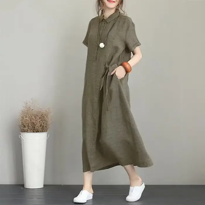 Robe décontractée pour femme en coton et lin