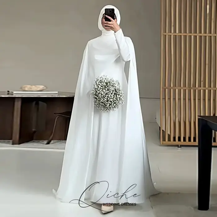QICHE robes de mariée musulmanes blanches modestes avec Cape robe de mariée personnalisée élégante m