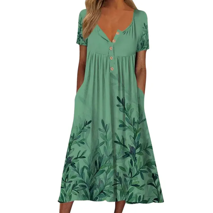Robes en vente robes De liquidation pour femmes 2022 à manches courtes fleur cravate ronde bouton longue robe droite robes De Fiesta