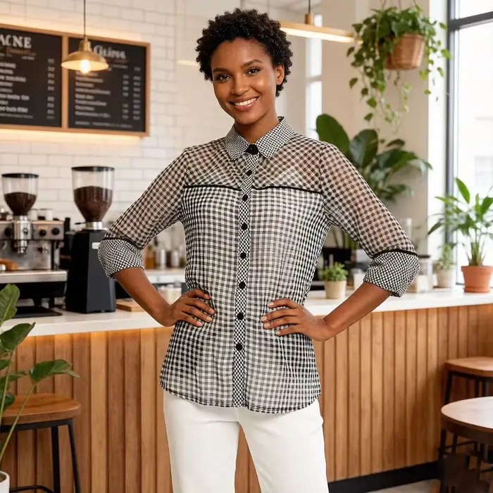 Robe chemise à carreaux vichy noire et blanche décontractée pour femmes grandes tailles printemps automne occassions décontractées