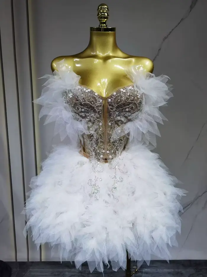 Robe de bal mini 2 pièces pour femmes en rayonne, design bustier sexy, couleur kaki pour scène, boîte de nuit et soirées en discothèque