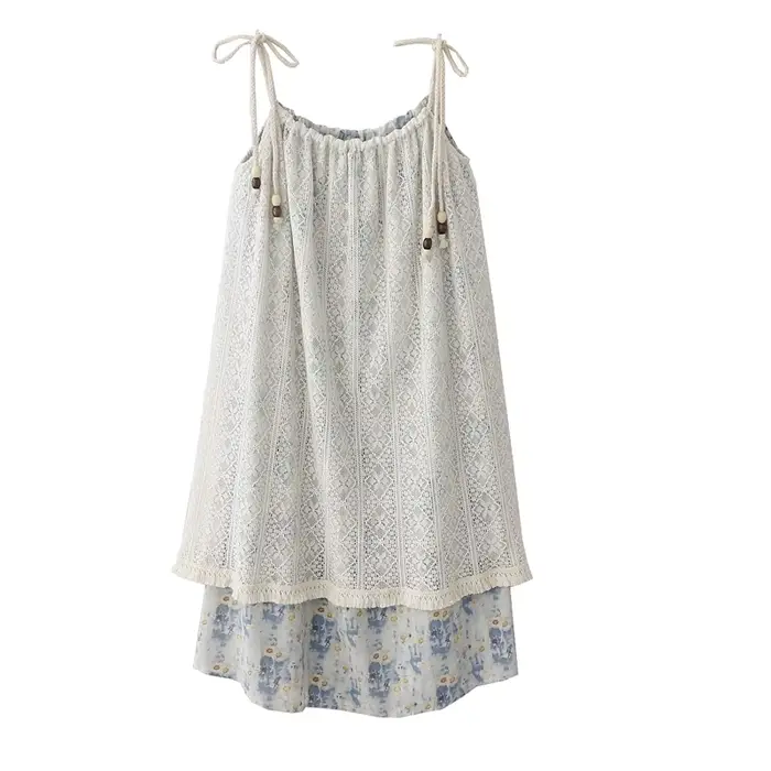 Robe d'été en dentelle pour vacances en bord de mer, nouveau Style français, glands, fleur, jupe mi-