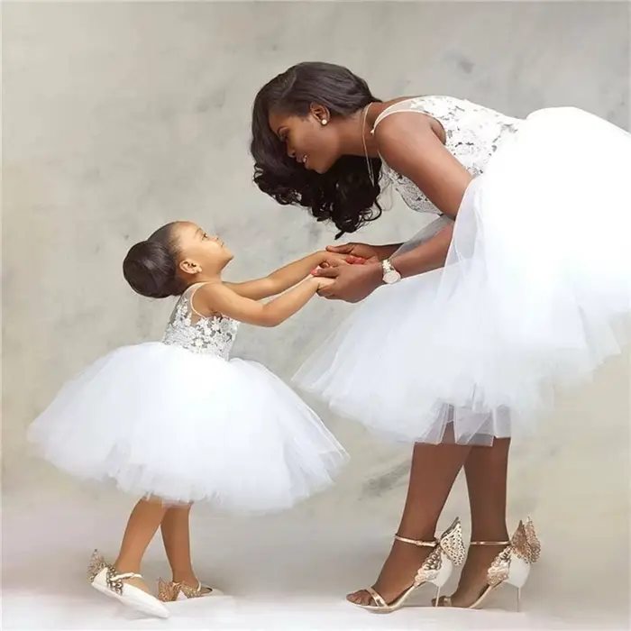 Robes assorties mère et fille Tutu, longueur genou, tenues maman et moi, robe de fête d'anniversaire