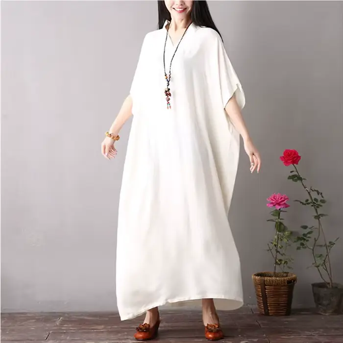 Robe vintage en coton ample et décontractée style chauve-souris pour femmes grandes tailles robes estivales longues maxis ocassions spéciales années 20 vintage style décontracté polyester viscose