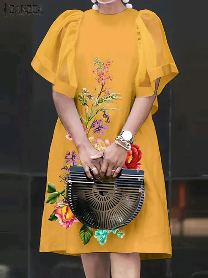 ZANZEA femmes Vintage robes solide maille Patchwork robe d'été décontracté été Mini