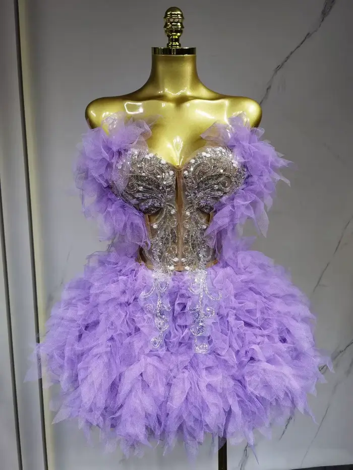 Robe de bal mini 2 pièces pour femmes en rayonne, design bustier sexy, couleur kaki pour scène, boîte de nuit et soirées en discothèque