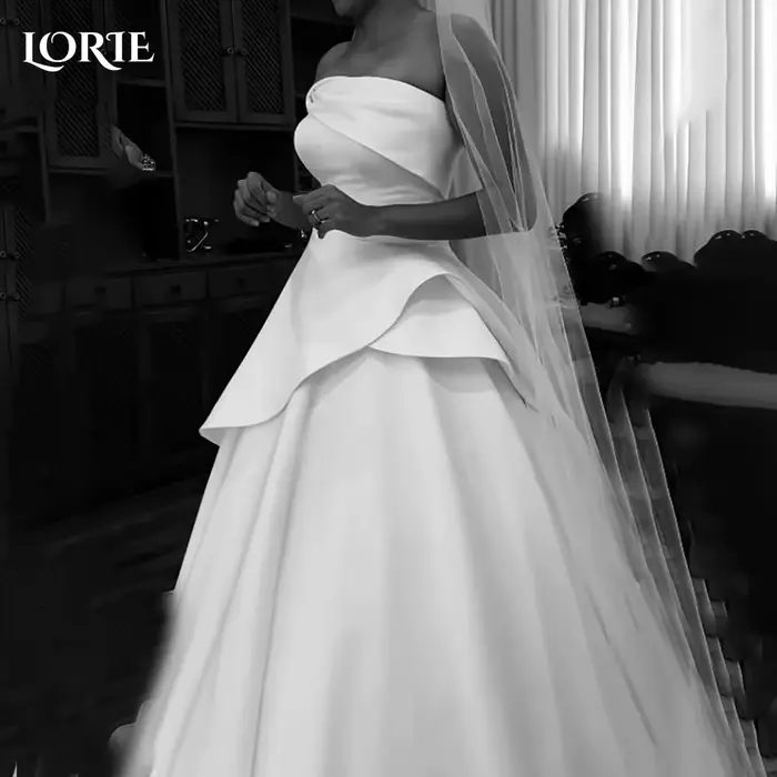 LORIE Vintage robes de mariée à volants bretelles plis froncé ivoire blanc robe