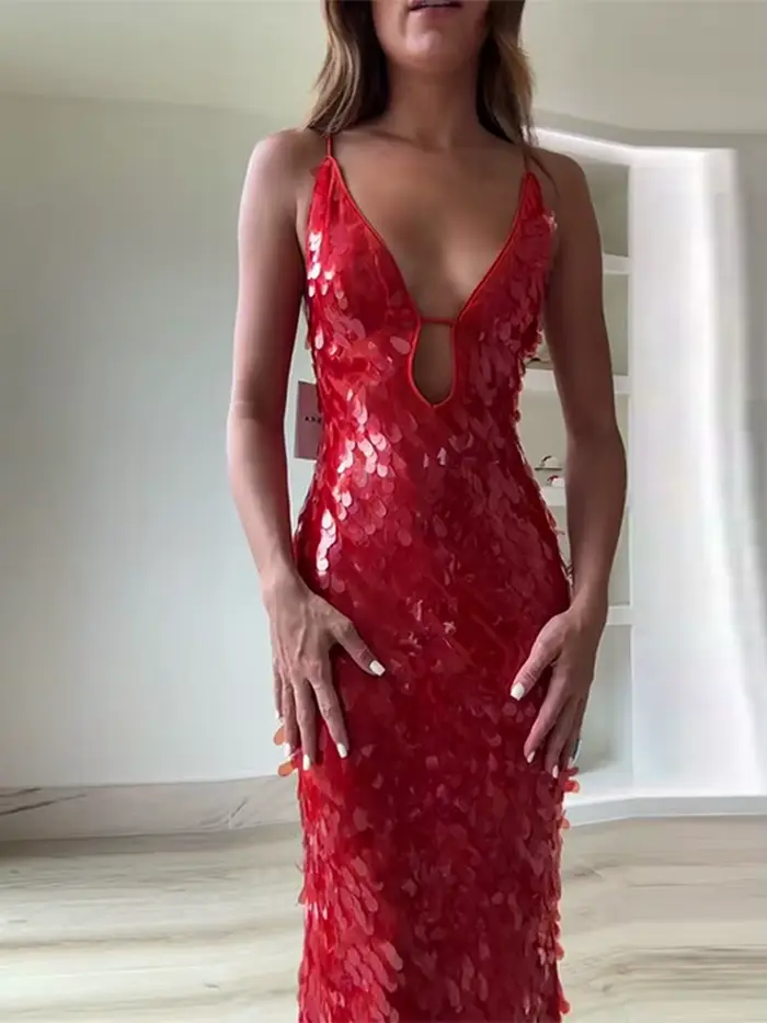 Robe à bretelles dos nu à paillettes sexy pour femmes maxis minces mode féminine élégante soirée fête 2024