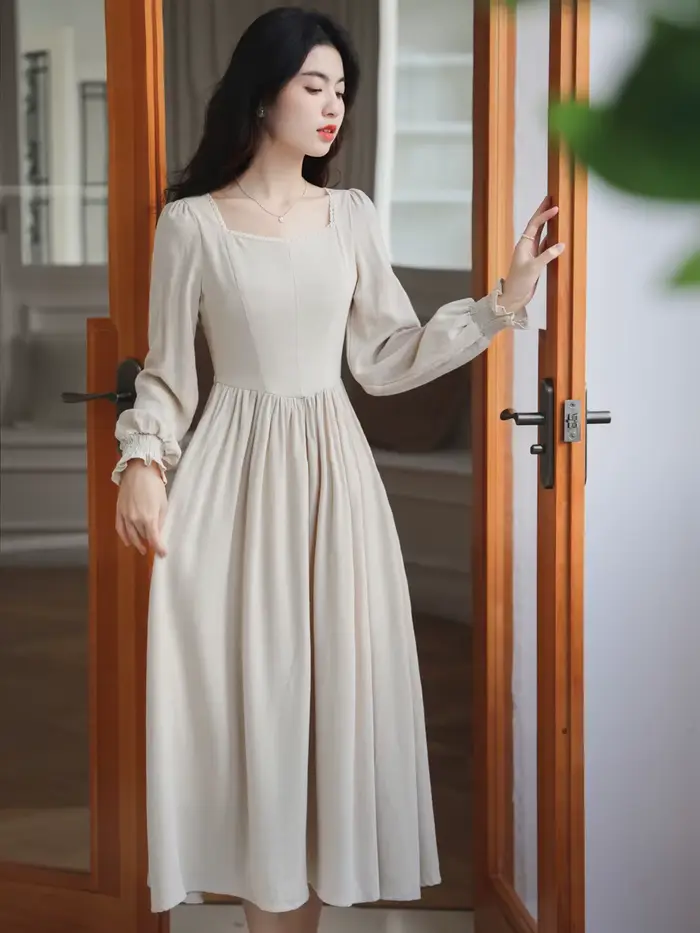 Style français coton lin robe de pelouse femme médiévale Cottagecore Prairie Chic Mori fille robes V