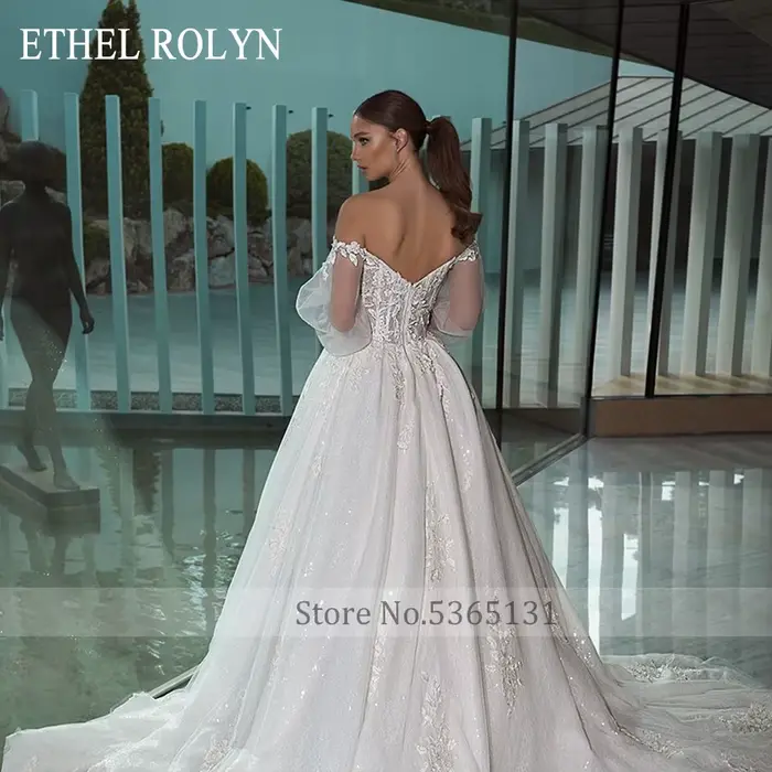 Robe de mariée Ethel Rolyen en dentelle princesse avec manches bouffantes, élégante pour mariages, soirées et célébrations