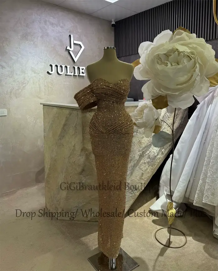 Robe de soirée GiGiBraut personnalisée en polyester avec détails plissés et pailletés pour femmes, coupe sirène asymétrique, idéale pour soirées de gala et événements formels