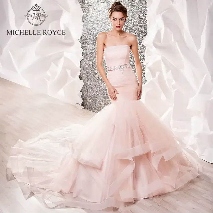 Michelle Royce sirène robes De mariée Sexy bretelles dos nu à lacets perlé arc chapelle Train robes