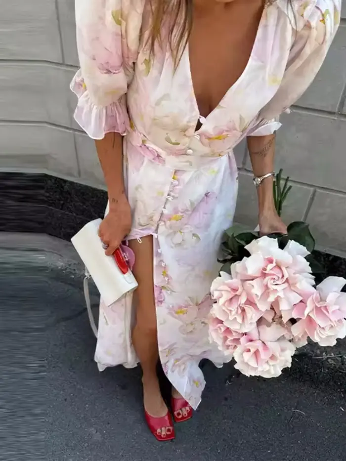 Robe élégante imprimée en dentelle patchwork pour femme
