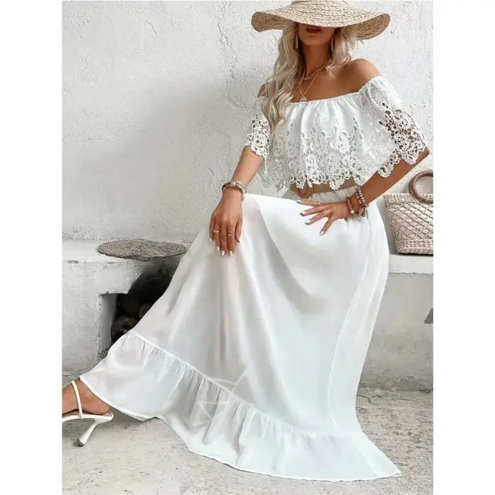 Robe blanche longue en dentelle pour femmes