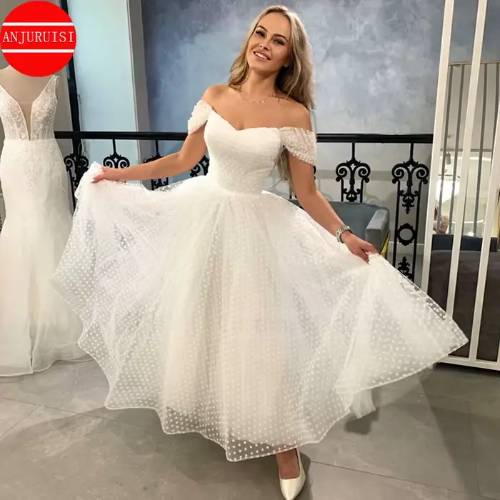 Robe de mariée courte ANJURUISI élégante avec train de balayage pour femmes occasions spéciales mariage soirée 白色 Ivory