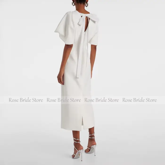 Robe de soirée cocktail pour femme en polyester tricoté coupe droite col rond élégante pour mariage et événement spécial ivoire