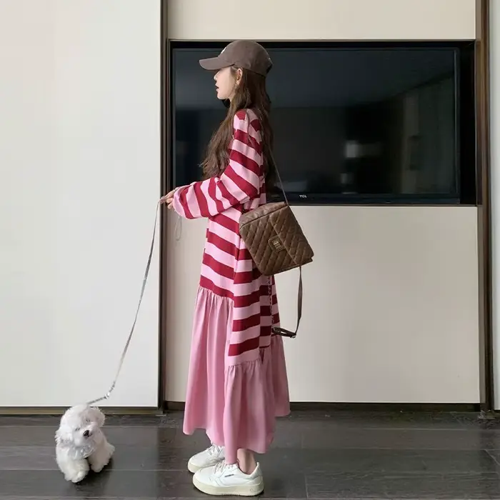 Robe mi-longue mi-longue pour femmes enceintes, nouvelle collection automne 2024, rétro, ample, preppy