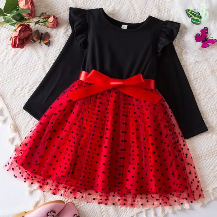 Robes rouges à manches longues pour filles, costume de princesse, vêtements de fête pour enfants ado