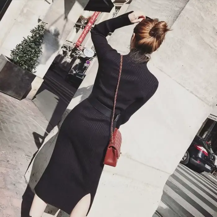 Robe Jaune à Col Roulé pour Femme