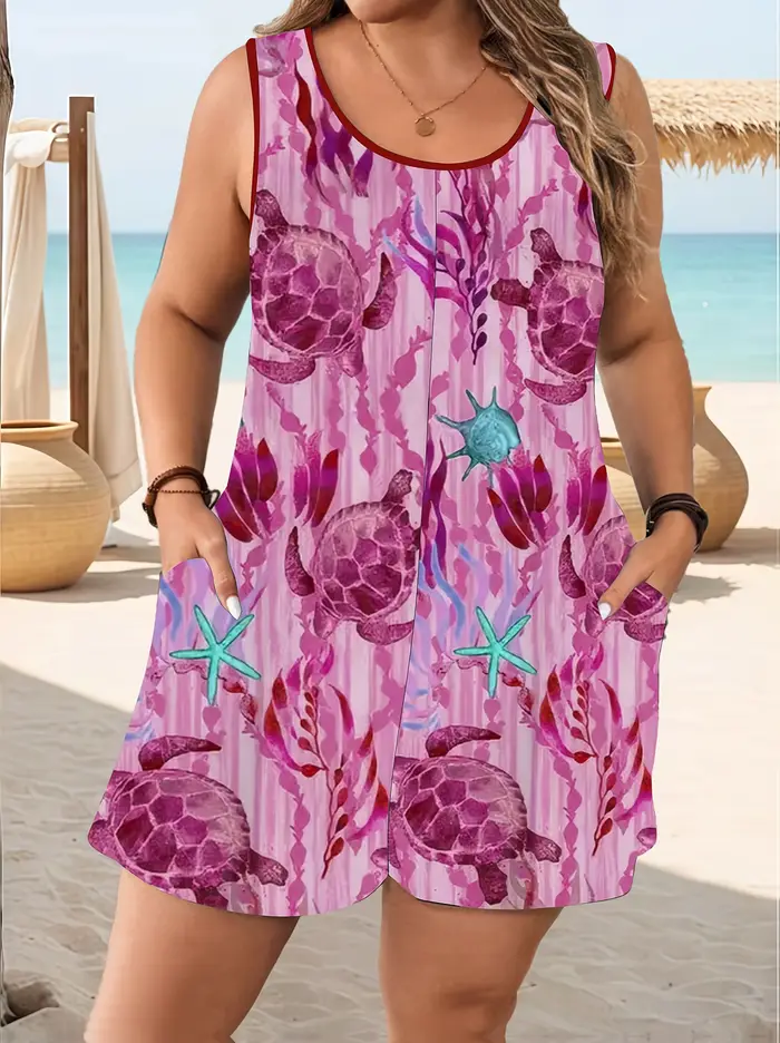 Barboteuse gilet solide Chic grande taille, combinaison à col rond avec poches, tenue d'été élégante