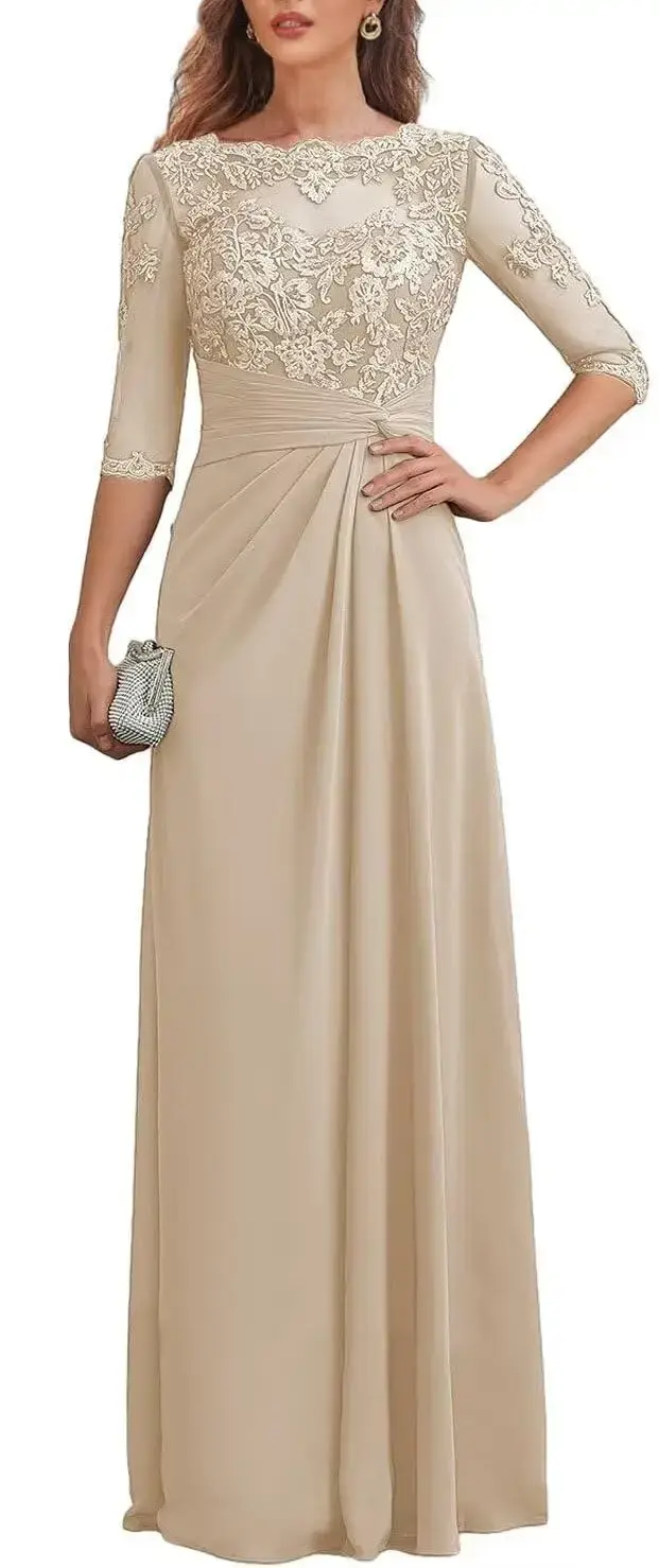 Robe mère de la mariée moderne en mousseline de soie avec appliques en dentelle pour mariage et cérémonies formelles