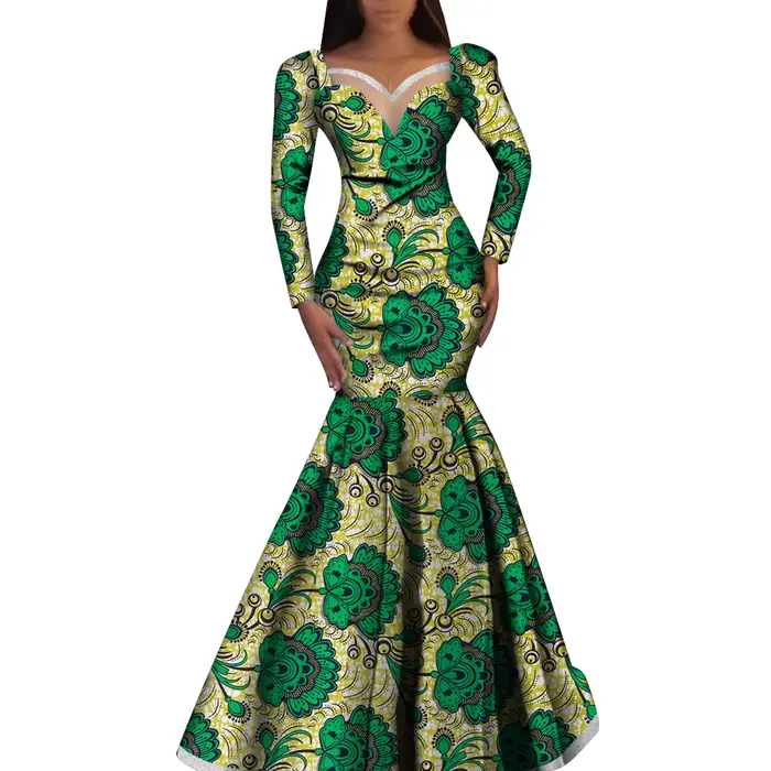 Robe africaine imprimée Ankara pour femmes, robes à manches longues, robe élégante Dashiki, jupe pli