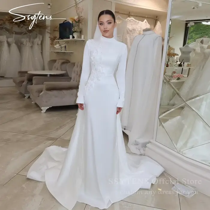 SSYTENS Robes de mariée modestes à col haut