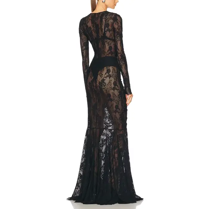 Robe de soirée en dentelle noire pour femmes élégante et luxueuse pour mariages soirées formelles et promenades romantiques