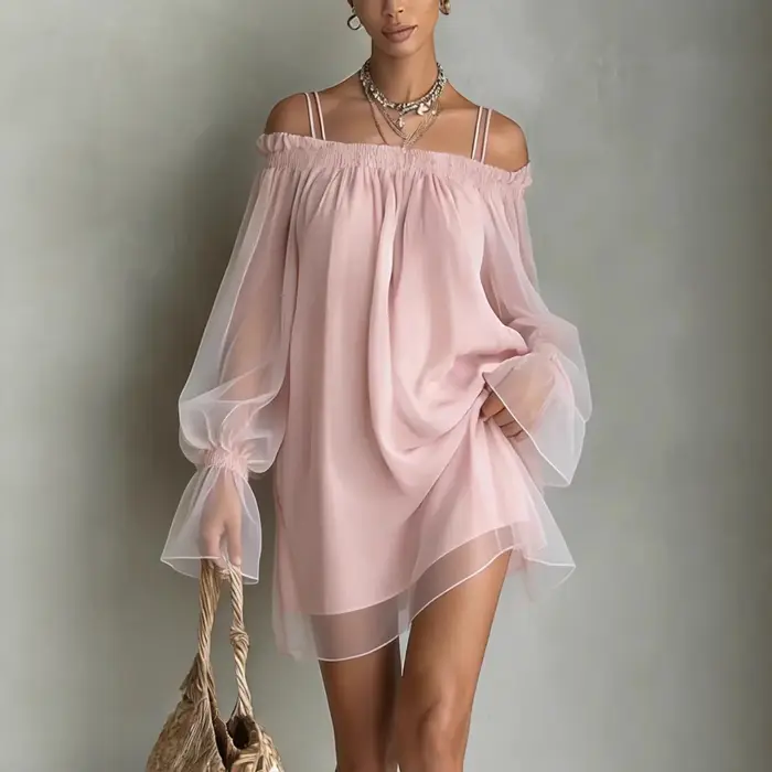 Robe Féerique Polyester Double Bretelle Epaules Dénudées Élégante Pour Femme Occasions Spéciales