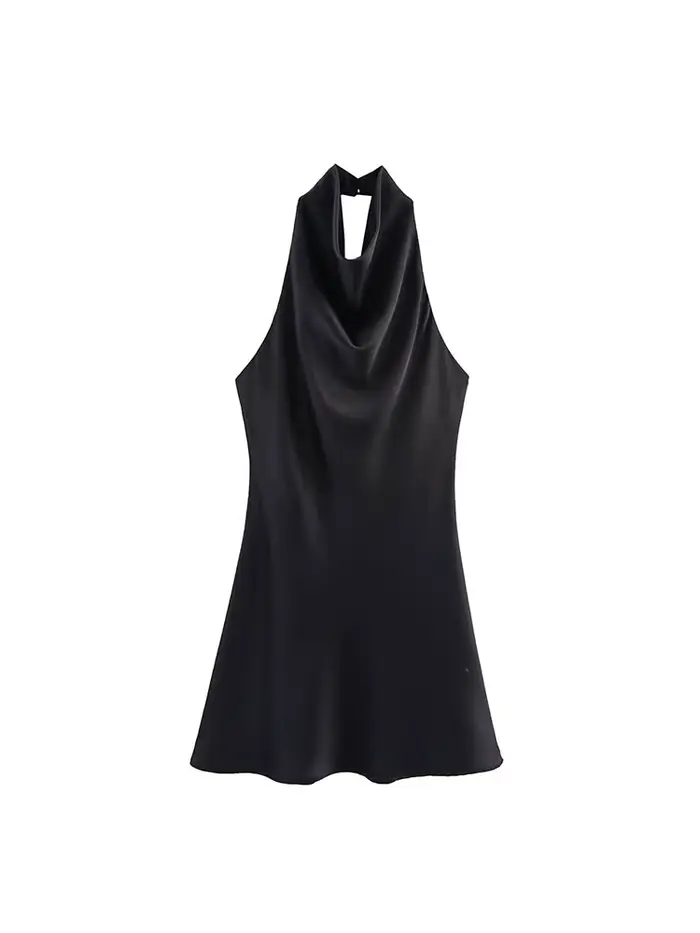 Robe Courte Halter Élégante en Satin pour Femme – Collection Été 2026 – Sexy, Dos Nu, Couleur Unie –