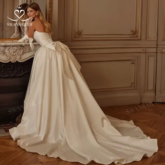 Robe de mariée Chérie a-ligne vintage perles arc princesse personnalisée fête SwanSarah haute couture