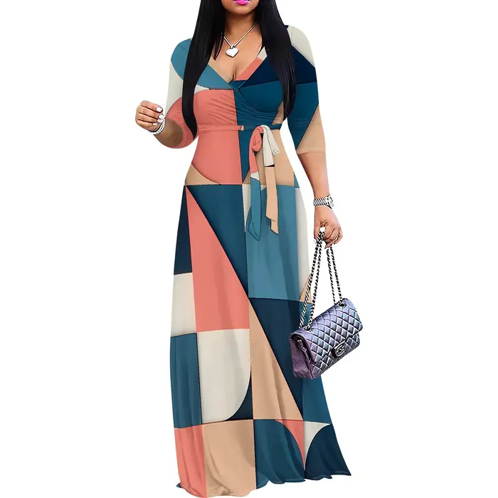 Robe portefeuille à col en V mi-longue florale ajustable pour femmes printemps été vacances occassions spéciales